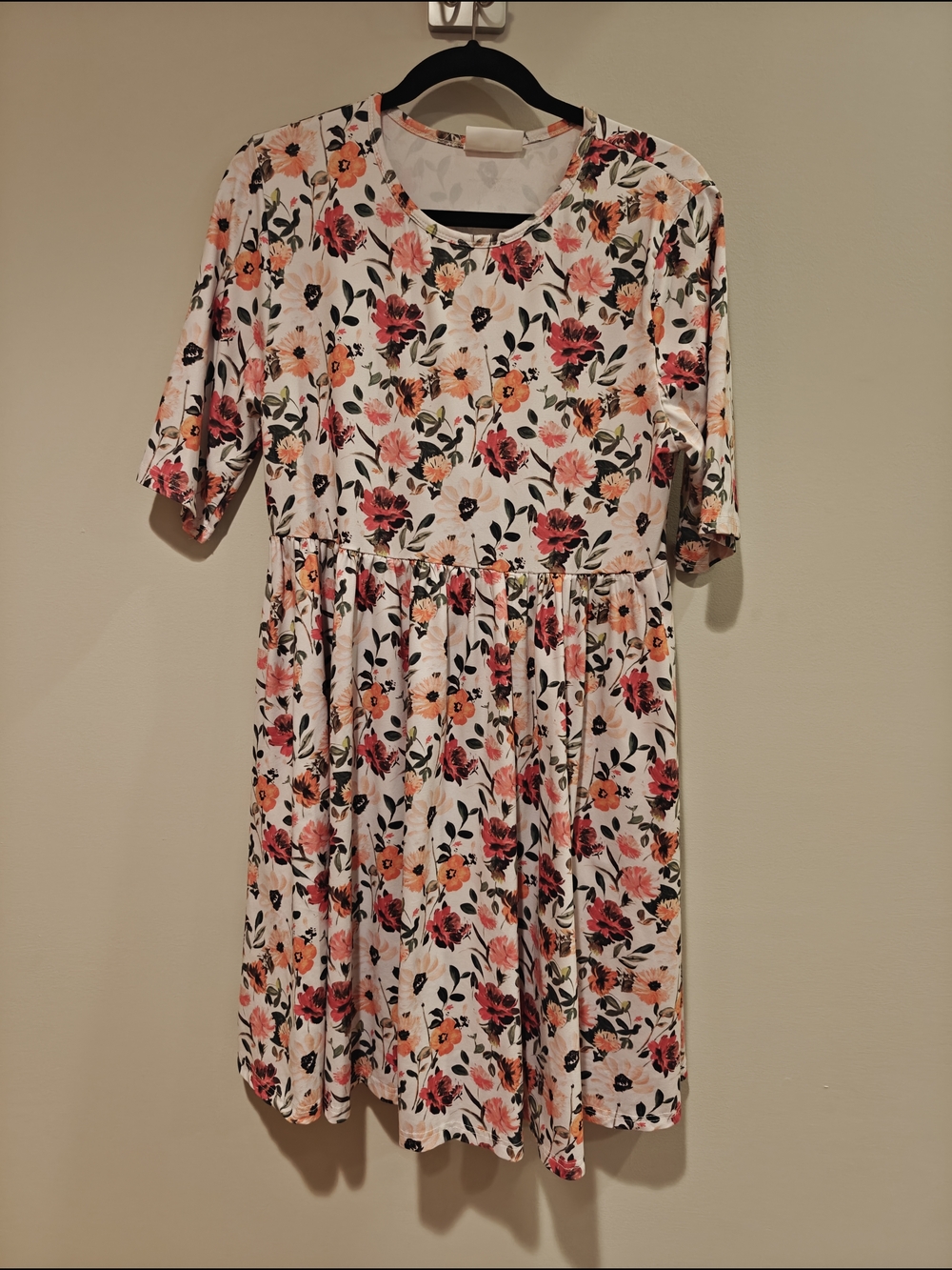 Little Bear and Bean White Floral Dress with Orange and Green Accents